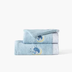 Carré Blanc Serviette de toilette coton bio Illumine bleu polaire|Enfant Serviettes De Toilette