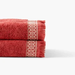 Carré Blanc Serviette de toilette coton Villasol terracotta| Serviettes De Toilette