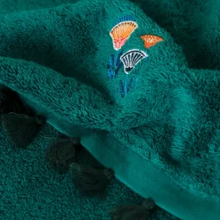 Carré Blanc Serviette de toilette coton Papyrus émeraude| Serviettes De Toilette