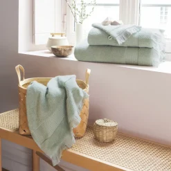 Carré Blanc Serviette de toilette coton biologique Anya tilleul| Serviettes De Toilette