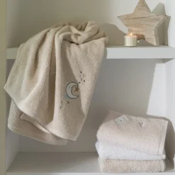 Carré Blanc Serviette de toilette coton bio Bienvenue blanc|Enfant Serviettes De Toilette