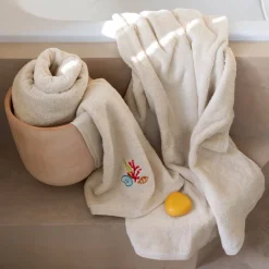Carré Blanc Serviette de toilette coton Récif sable| Serviettes De Toilette