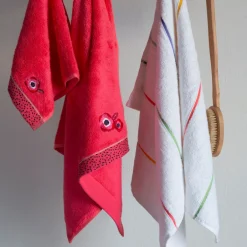 Carré Blanc Serviette de toilette coton Rosella coquelicot| Serviettes De Toilette