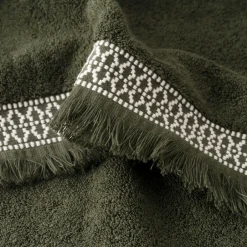 Carré Blanc Serviette de toilette coton Villasol vert kaki| Serviettes De Toilette