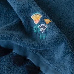 Carré Blanc Serviette de toilette coton Papyrus bleu d'Egypte| Serviettes De Toilette