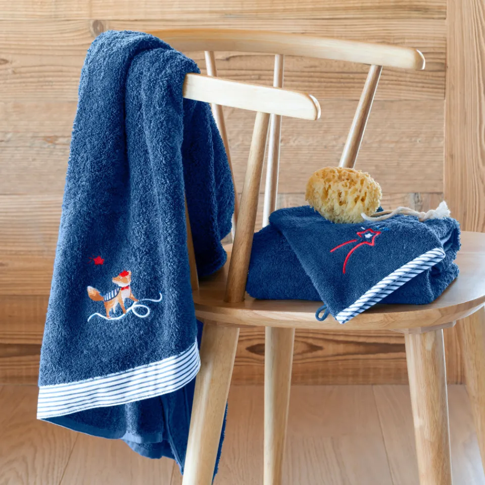 Carré Blanc Serviette de toilette coton biologique Ptitchic indigo|Enfant Serviettes De Toilette