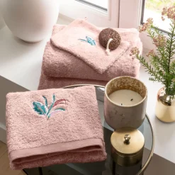 Carré Blanc Serviette de toilette coton et viscose de bambou Calathéa rose| Serviettes De Toilette
