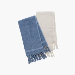 Carré Blanc Serviette invité bouclette de coton Madeleine indigo| Serviettes Invité