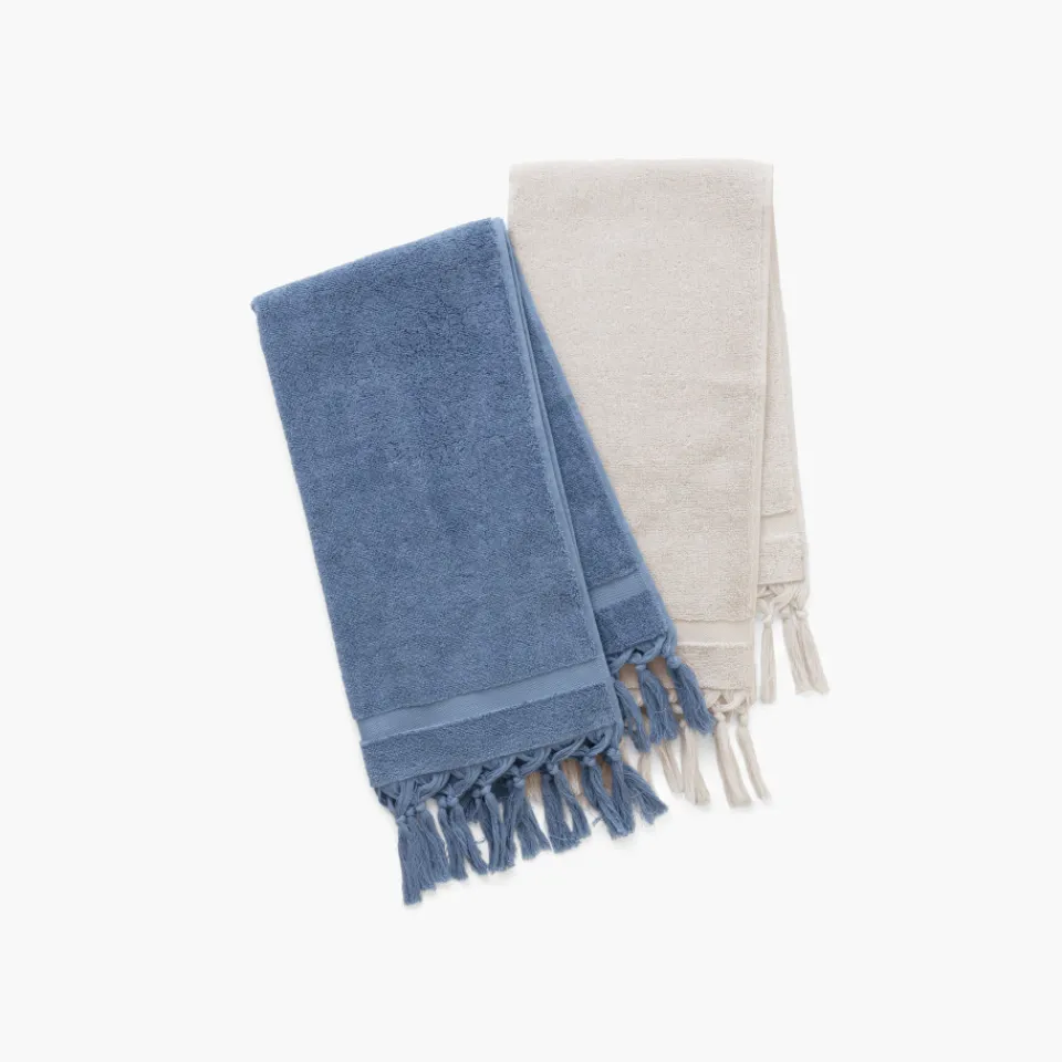 Carré Blanc Serviette invité bouclette de coton Madeleine indigo| Serviettes Invité