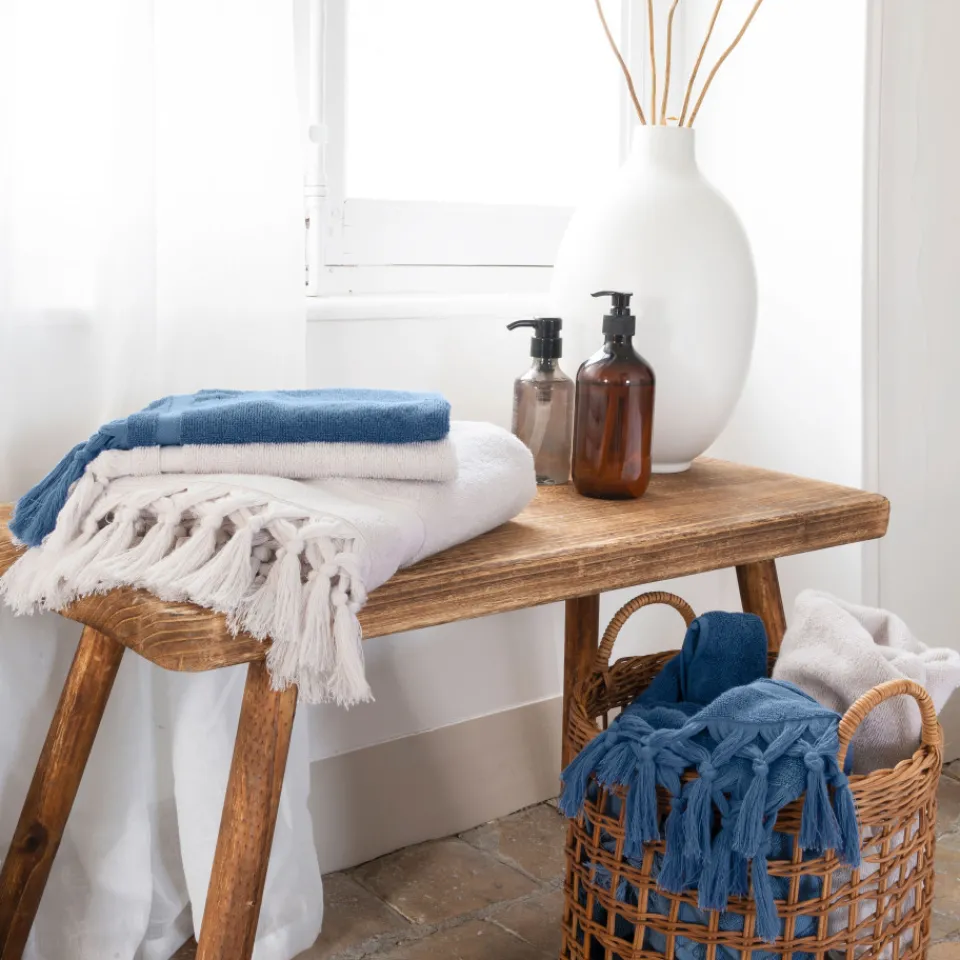 Carré Blanc Serviette invité bouclette de coton Madeleine indigo| Serviettes Invité