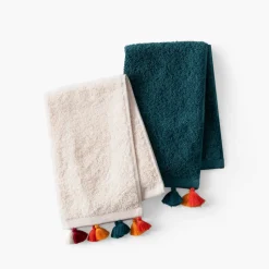 Carré Blanc Serviette invité coton Eclats bleu pétrole| Serviettes Invité