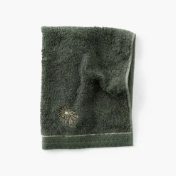 Carré Blanc Serviette invité coton et viscose de bambou Silvalys vert forêt| Serviettes Invité