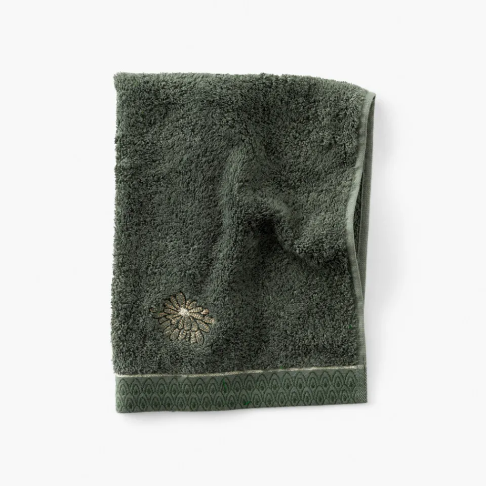 Carré Blanc Serviette invité coton et viscose de bambou Silvalys vert forêt| Serviettes Invité