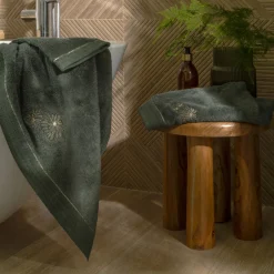 Carré Blanc Serviette invité coton et viscose de bambou Silvalys vert forêt| Serviettes Invité