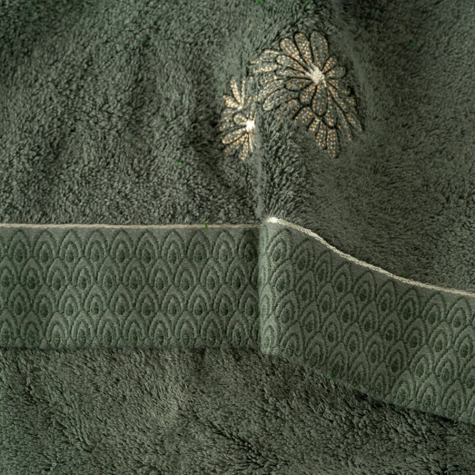 Carré Blanc Serviette invité coton et viscose de bambou Silvalys vert forêt| Serviettes Invité