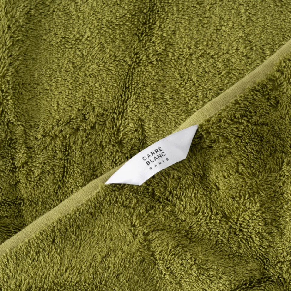 Carré Blanc Serviette invité coton et viscose de bambou Silvalys vert mousse| Serviettes Invité