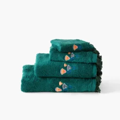 Carré Blanc Serviette invité coton Papyrus émeraude| Serviettes Invité