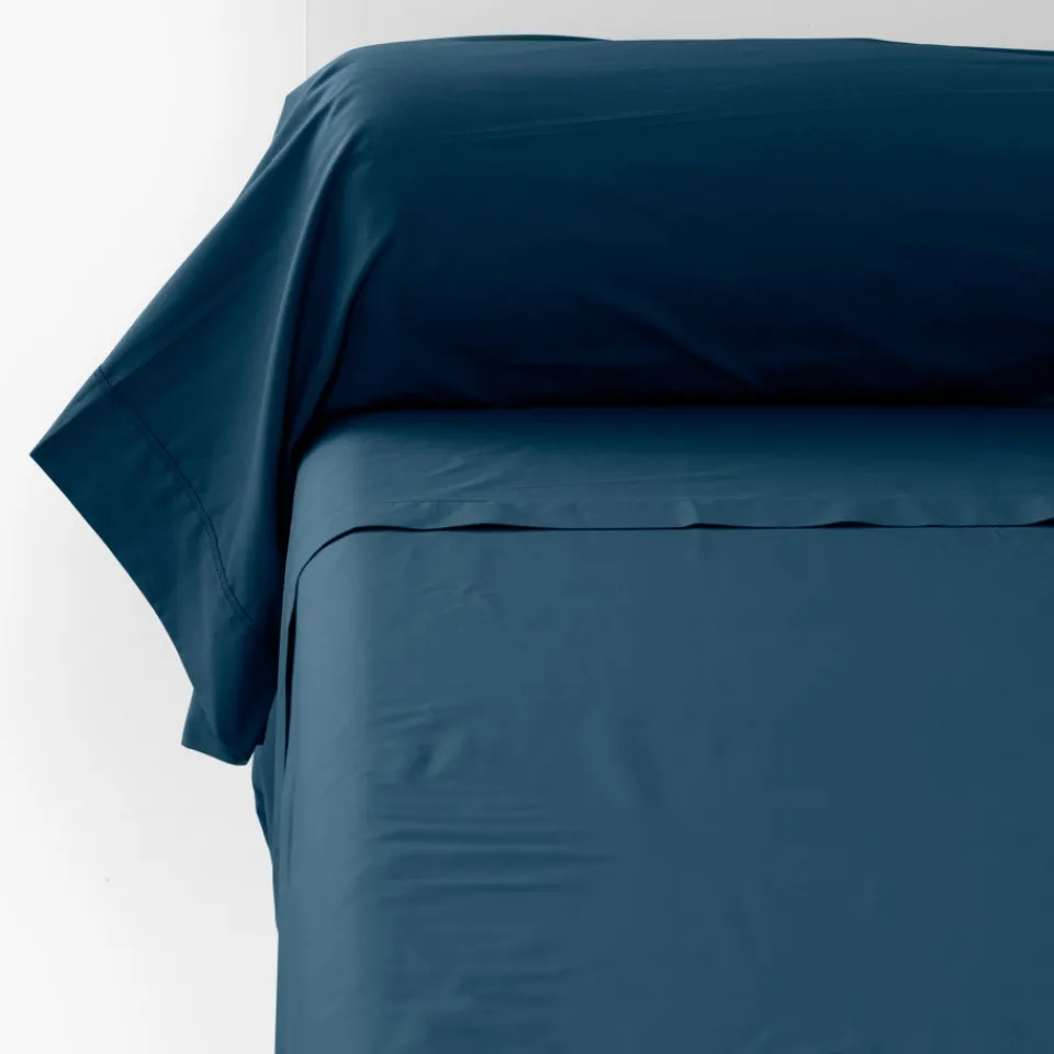 Carré Blanc Taie de traversin percale de coton Neo bleu prusse| Taies De Traversin