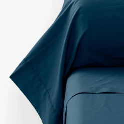 Carré Blanc Taie de traversin percale de coton Neo bleu prusse| Taies De Traversin