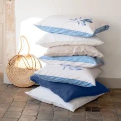 Carré Blanc Taie d'oreiller carrée lin et coton lavé Madeleine| Taies D’oreiller