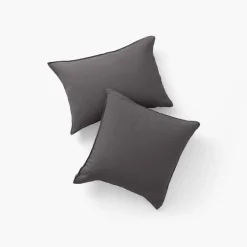 Carré Blanc Taie d'oreiller carrée lin lavé Songe charbon| Taies D’oreiller