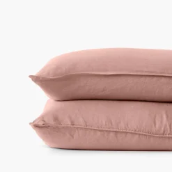 Carré Blanc Taie d'oreiller carrée lin lavé Songe rose cendré|Enfant Taies D'oreiller|Taies D’oreiller