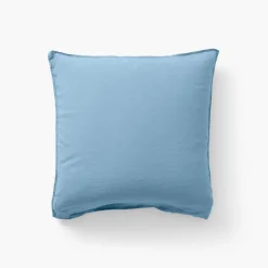 Carré Blanc Taie d'oreiller carrée lin et coton lavé Songe bleu baltique| Taies D’oreiller