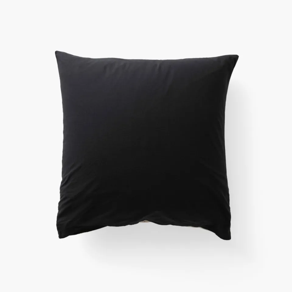 Carré Blanc Taie d'oreiller carrée lin et coton lavé Songe charbon carreaux| Taies D’oreiller