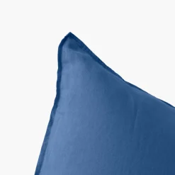 Carré Blanc Taie d'oreiller carrée lin lavé Songe bleu de chine| Taies D’oreiller