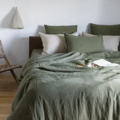 Carré Blanc Taie d'oreiller carrée lin et coton lavé Songe bocage| Taies D’oreiller