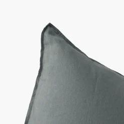 Carré Blanc Taie d'oreiller carrée lin lavé Songe kaki cendré| Taies D’oreiller