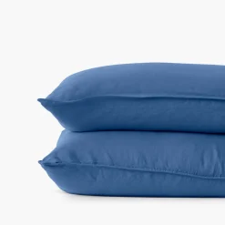 Carré Blanc Taie d'oreiller carrée lin et coton lavé Songe bleu de chine| Taies D’oreiller