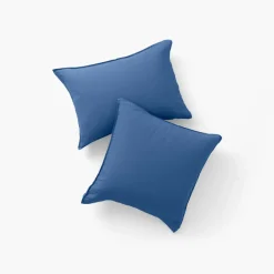 Carré Blanc Taie d'oreiller carrée lin et coton lavé Songe bleu de chine| Taies D’oreiller