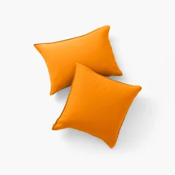 Carré Blanc Taie d'oreiller carrée lin lavé Songe curcuma| Taies D’oreiller