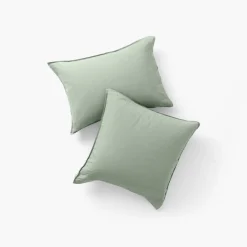 Carré Blanc Taie d'oreiller carrée lin et coton lavé Songe Eucalyptus| Taies D’oreiller