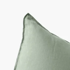 Carré Blanc Taie d'oreiller carrée lin et coton lavé Songe Eucalyptus| Taies D’oreiller