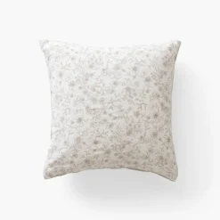 Carré Blanc Taie d'oreiller carrée lin et coton lavé Songe grège floral| Taies D’oreiller