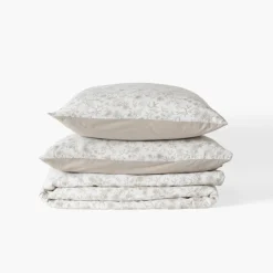 Carré Blanc Taie d'oreiller carrée lin et coton lavé Songe grège floral| Taies D’oreiller