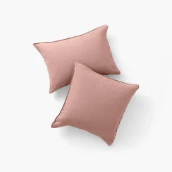 Carré Blanc Taie d'oreiller carrée lin et coton lavé Songe rose cendré| Taies D’oreiller