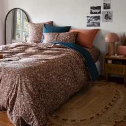 Carré Blanc Taie d'oreiller carrée percale de coton Neo bleu prusse floral| Taies D’oreiller