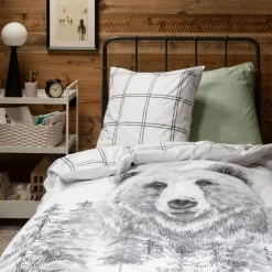 Carré Blanc Taie d'oreiller carrée réversible percale de coton Grizzli|Enfant Taies D'oreiller|Taies D’oreiller