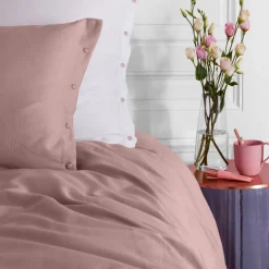 Carré Blanc Taie d'oreiller carrée satin de coton lavé bio Quartz blush| Taies D’oreiller