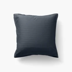 Carré Blanc Taie d'oreiller carrée satin de coton jacquard pois et rayures Prestige bleu nuit| Taies D’oreiller