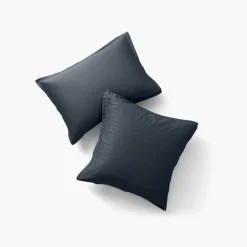 Carré Blanc Taie d'oreiller carrée satin de coton jacquard pois et rayures Prestige bleu nuit| Taies D’oreiller