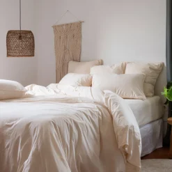 Carré Blanc Taie d'oreiller rectangulaire pur coton lavé biologique Souffle vanille| Taies D’oreiller