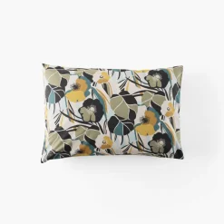 Carré Blanc Taie d'oreiller rectangulaire percale de coton Neo ficelle floral| Taies D’oreiller