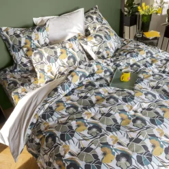 Carré Blanc Taie d'oreiller rectangulaire percale de coton Neo ficelle floral| Taies D’oreiller