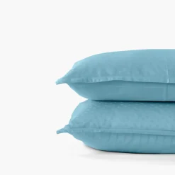 Carré Blanc Taie d'oreiller rectangulaire satin de coton jacquard pois et rayures Prestige glacier| Taies D’oreiller