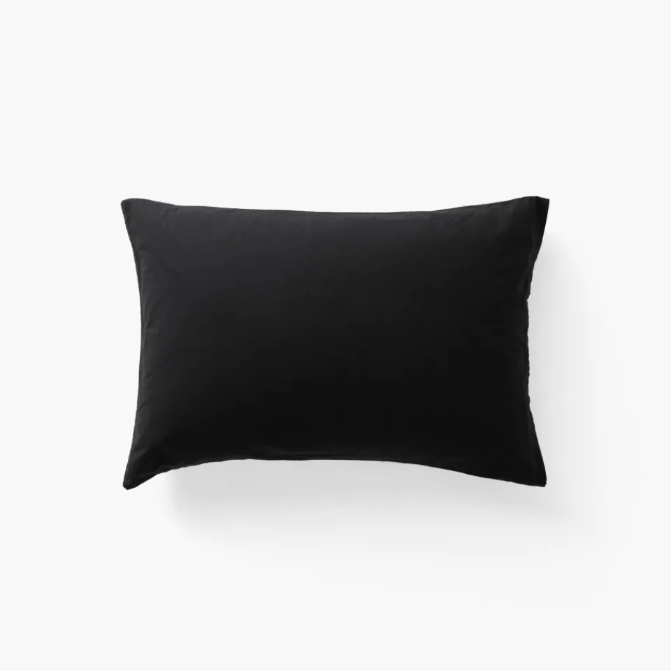 Carré Blanc Taie d'oreiller rectangulaire lin et coton lavé Songe charbon carreaux| Taies D’oreiller