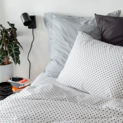 Carré Blanc Taie d'oreiller rectangulaire percale de coton Neo anthracite géometrique| Taies D’oreiller